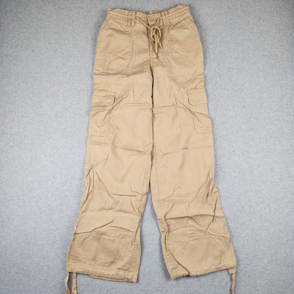 Wild Fable Tan Khaki Wide Leg Cargo Pants XXS‎ Elastic Waist Drawstring Utility